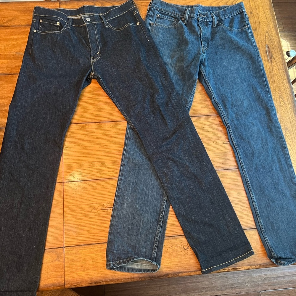 Levi's Men's Straight Jeans - Dark Blue and Light Blue
